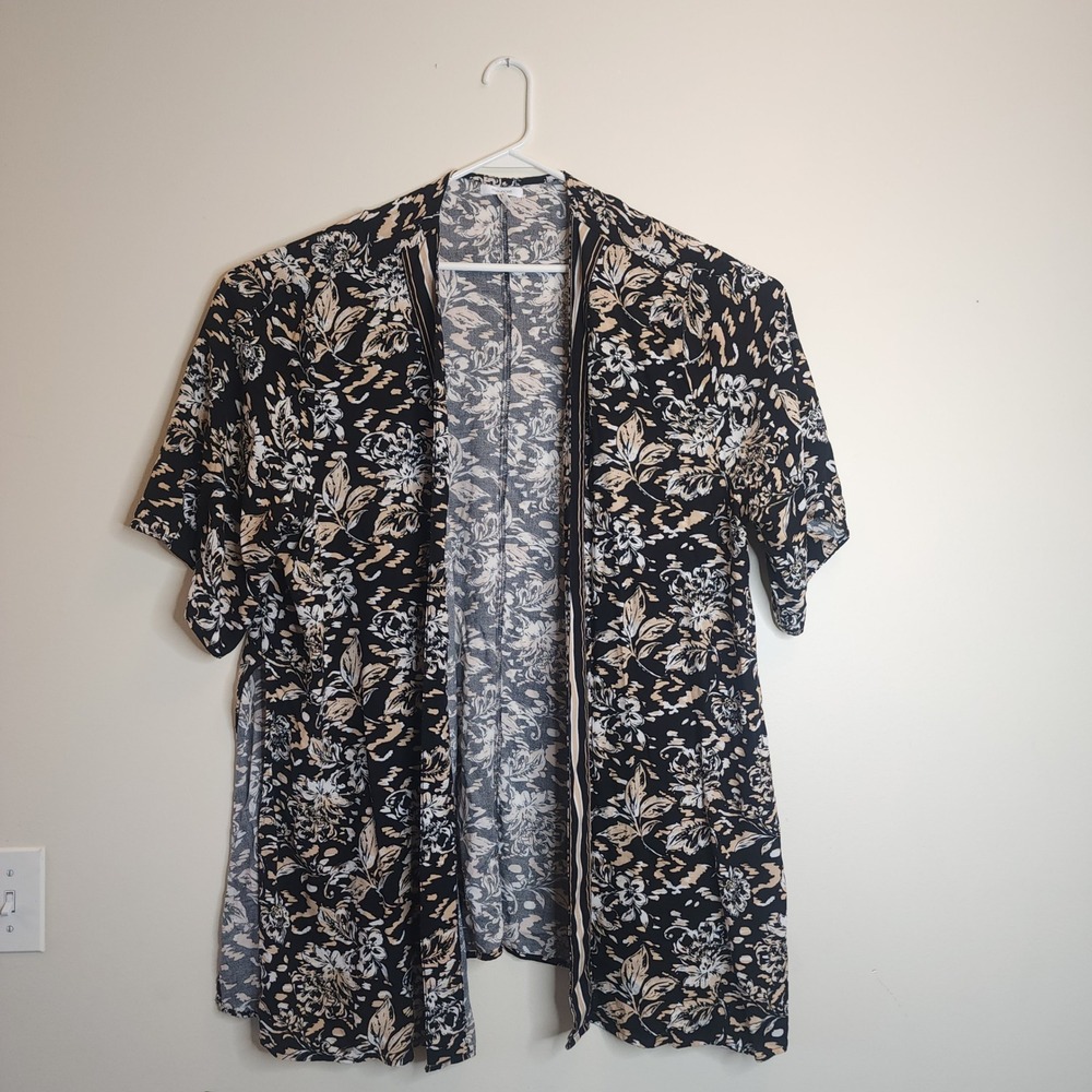 Maurices Kimono Cardigan Women 2X Black Floral Open Front Short Sleeve Boho